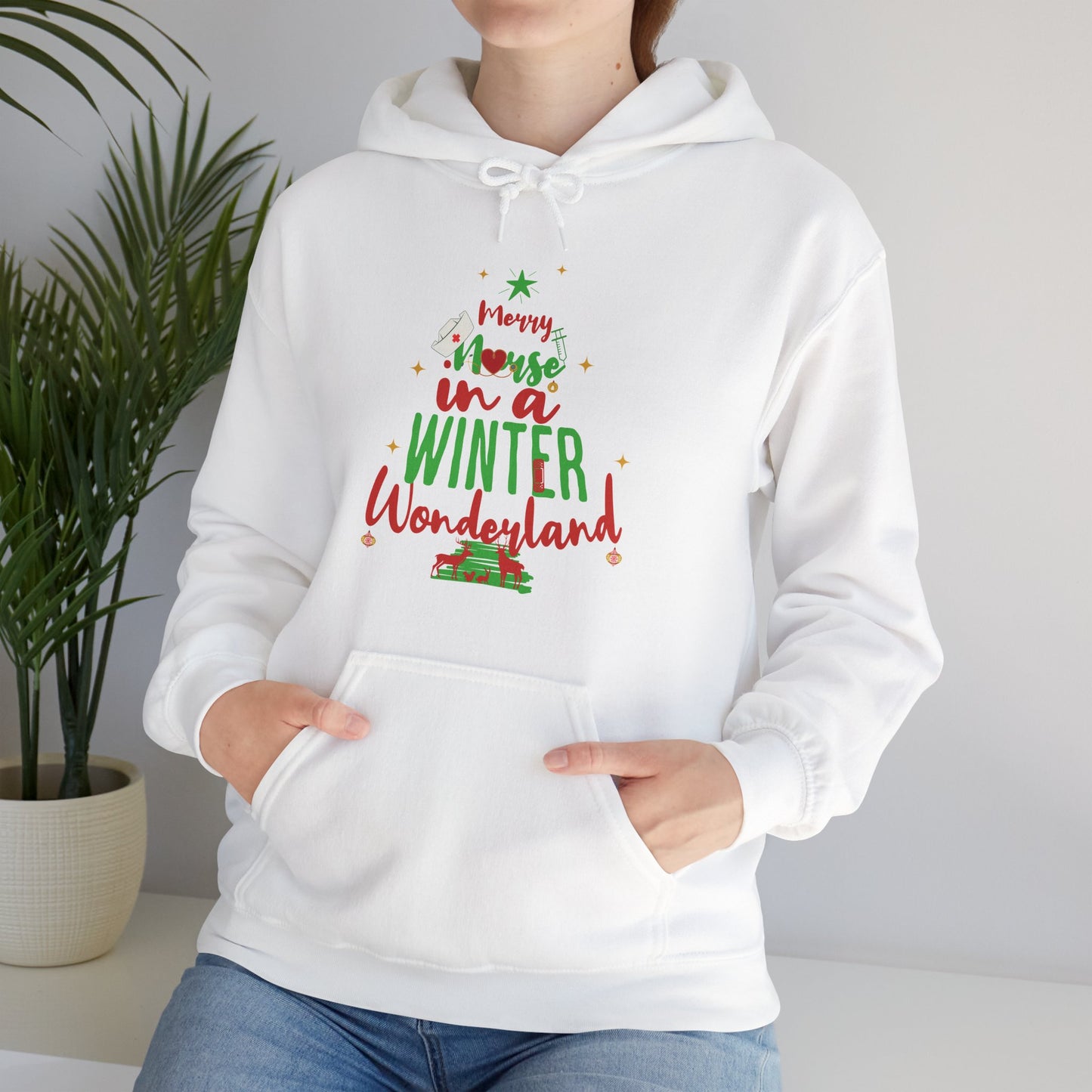 Christmas Design Hooded Nurse Sweatshirt Playful Christmas Graphic Healthcare Worker Seasonal Holiday Gift Winter Wonderland Hoodie