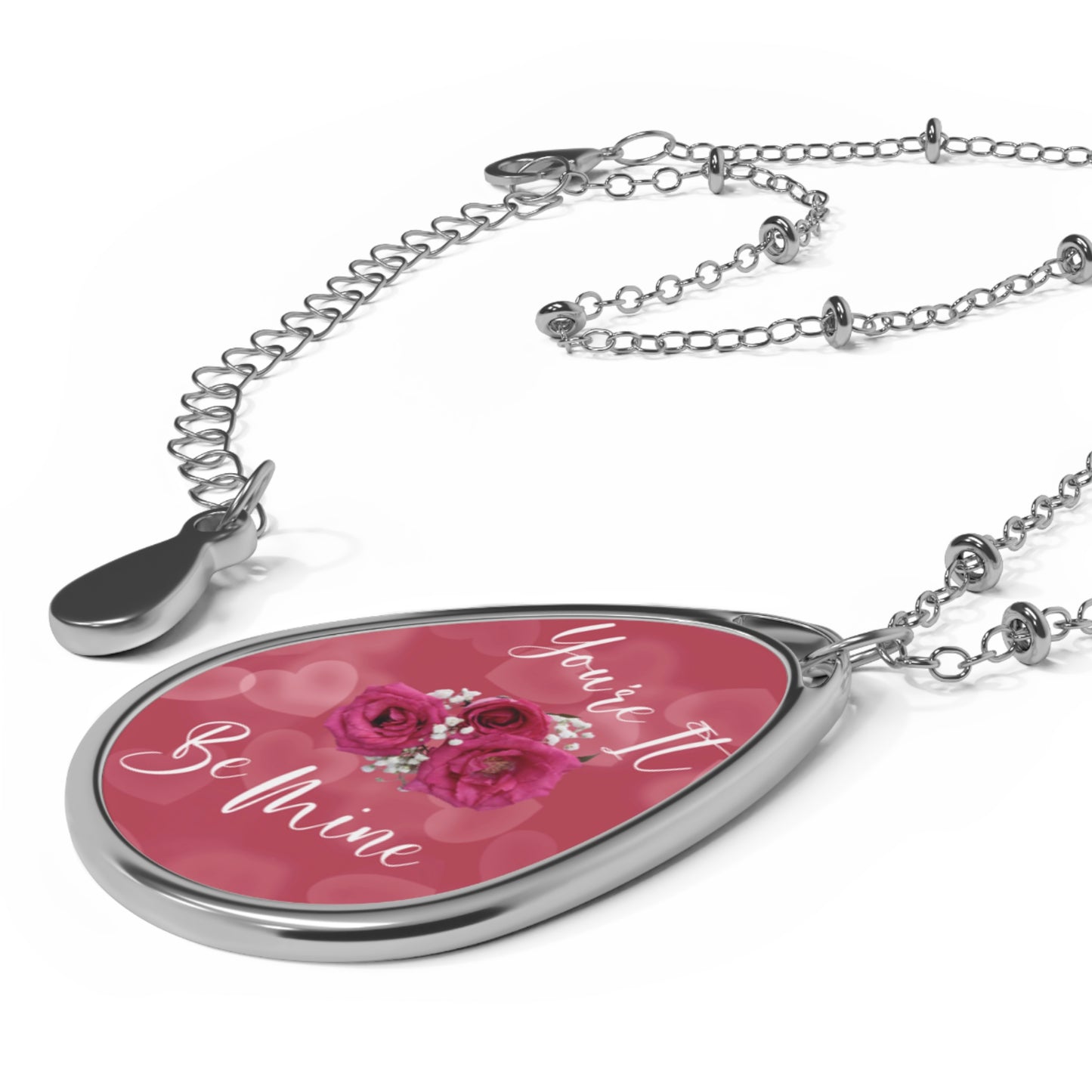 Be Mine Jewelry Floral Design Valentine Necklace Special Occasion Gift For Her Ellipse Pendant pink Rose Heart Necklace For Romantic Partner