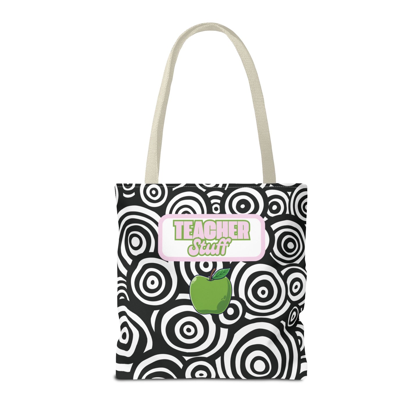 Fashionable Black and White Patterned Teacher Tote Geometric Circles Multipurpose Everyday Use Functional Educator Apple Design Gift Bag