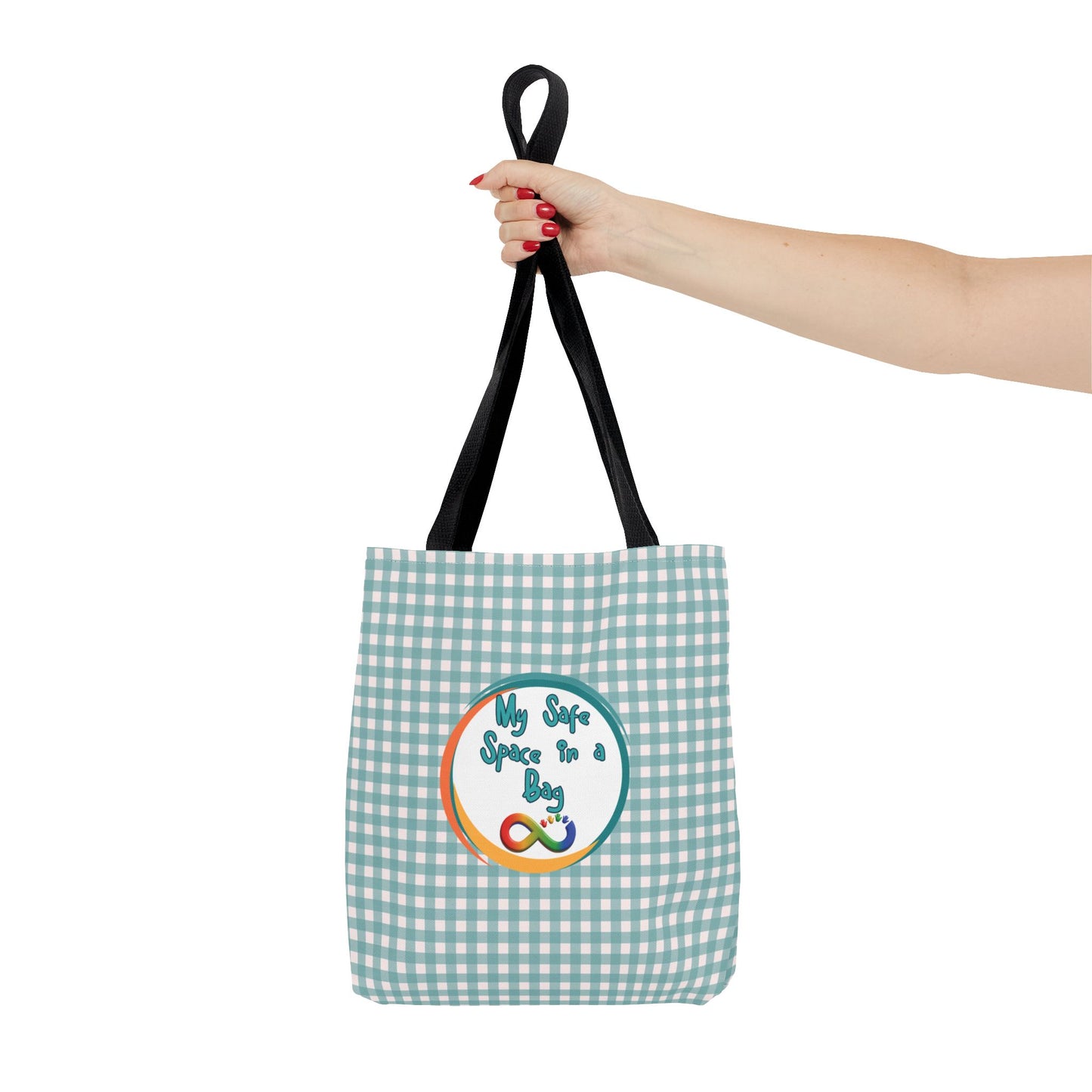 Autism Support Tote For Sensory Items Neurodiverse Friendly Design My Safe Space Infinity Symbol Supportive Parent Mint Green Plaid Gift Bag