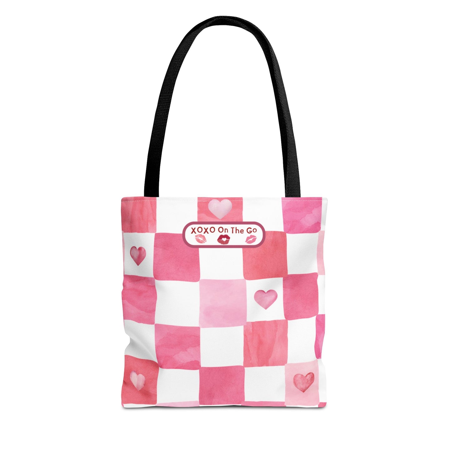 Gen Z Pink and White Checkerboard Bag Love Themed Aesthetic Valentine's Gift Tote For Young Women For Romantic Occasions Trendy Pink Tote