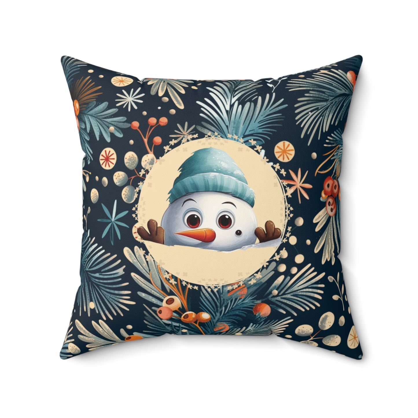 Christmas Double-Sided Unique Home Decor Gift Pillow Home Accent Seasonal Snowman Cushion Elegant Blue Holiday Home Throw Pillow