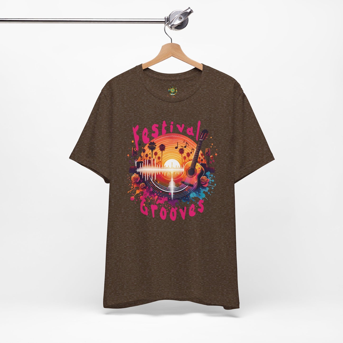 Festival Grooves T-Shirt Artistic Guitar Graphic Tee for Music Festivals Bohemian Desert Vibes Music Lovers