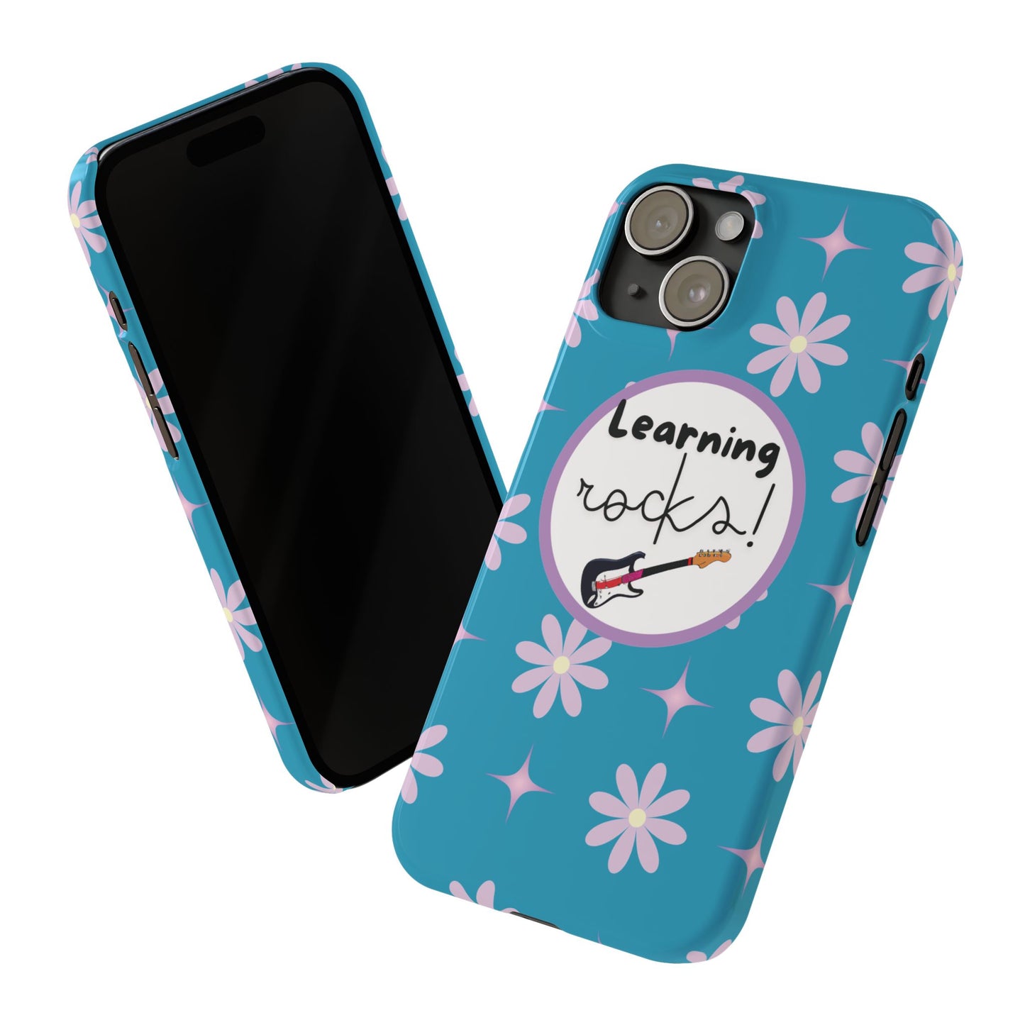 Turquoise Floral Music-Themed iPhone Cover Trendy School Gear for Music Lovers Motivational Back to School Fun Phone Case