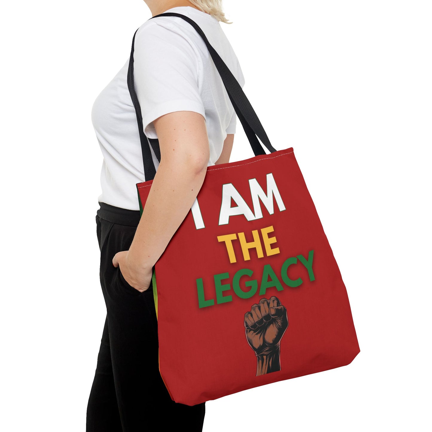 I Am The Legacy Juneteenth Tote Bag Black Power Raised Fist Double-sided Afro-centric Fashion Red Green Gold Tote Black History Gift