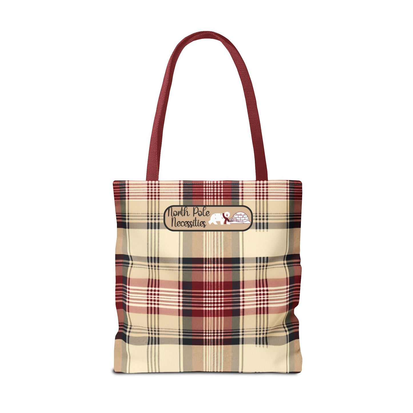 Christmas Fun Polar Bear Tote burgundy Plaid North Pole Necessities Holiday Bag Large Storage Everyday Shopping Tote Seasonal Gift