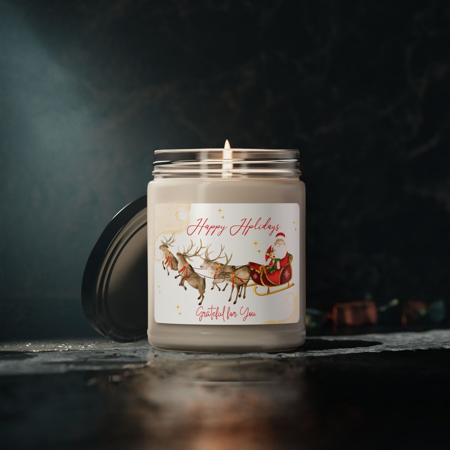 Christmas Gift Holiday Appreciation Candle Santa's Sleigh Festive Home Hostess Gift 9oz Eco-Friendly Seasonal Aromatic Candle