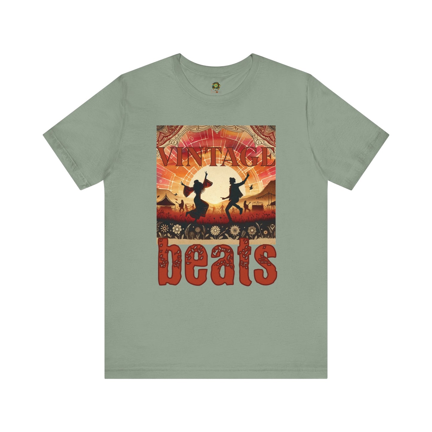 Vintage Beats Festival T-Shirt Trendy Silhouette Dancing Couple Boho Desert Rhythms Top for Music Lovers and Festival-Goers