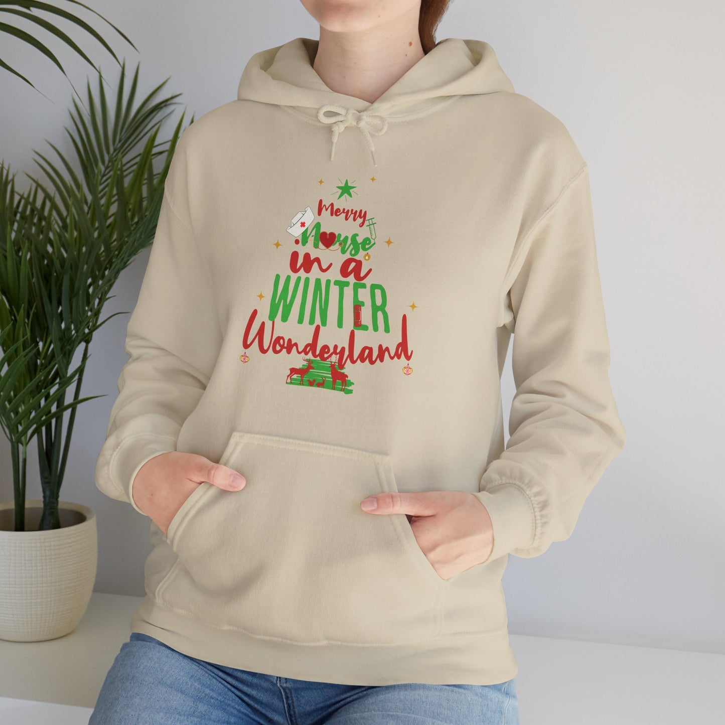 Christmas Design Hooded Nurse Sweatshirt Playful Christmas Graphic Healthcare Worker Seasonal Holiday Gift Winter Wonderland Hoodie