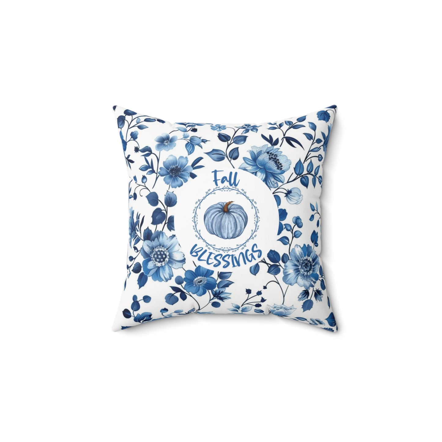 Thanksgiving Blue Home Decor Pumpkin Design Floral Pillow Seasonal Autumn Home Accent Throw Cushion Gift for Her