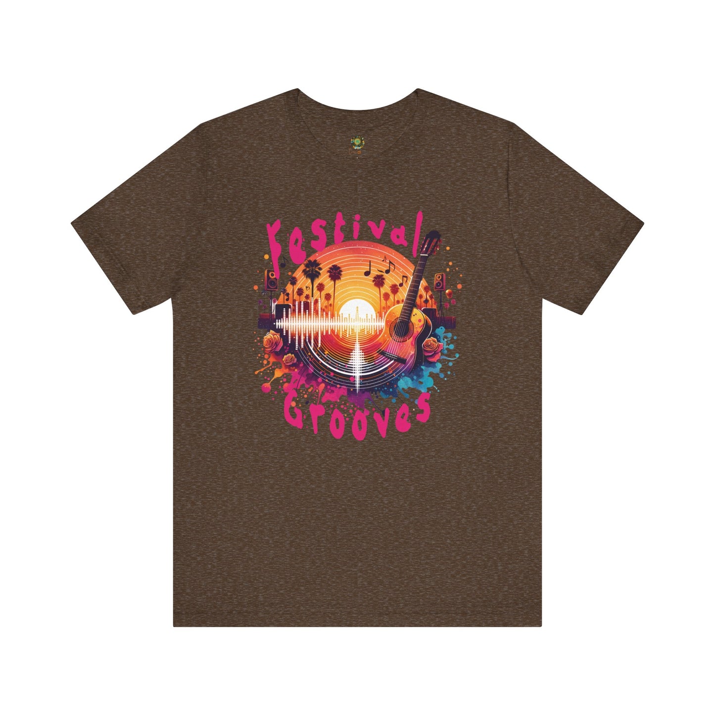 Festival Grooves T-Shirt Artistic Guitar Graphic Tee for Music Festivals Bohemian Desert Vibes Music Lovers