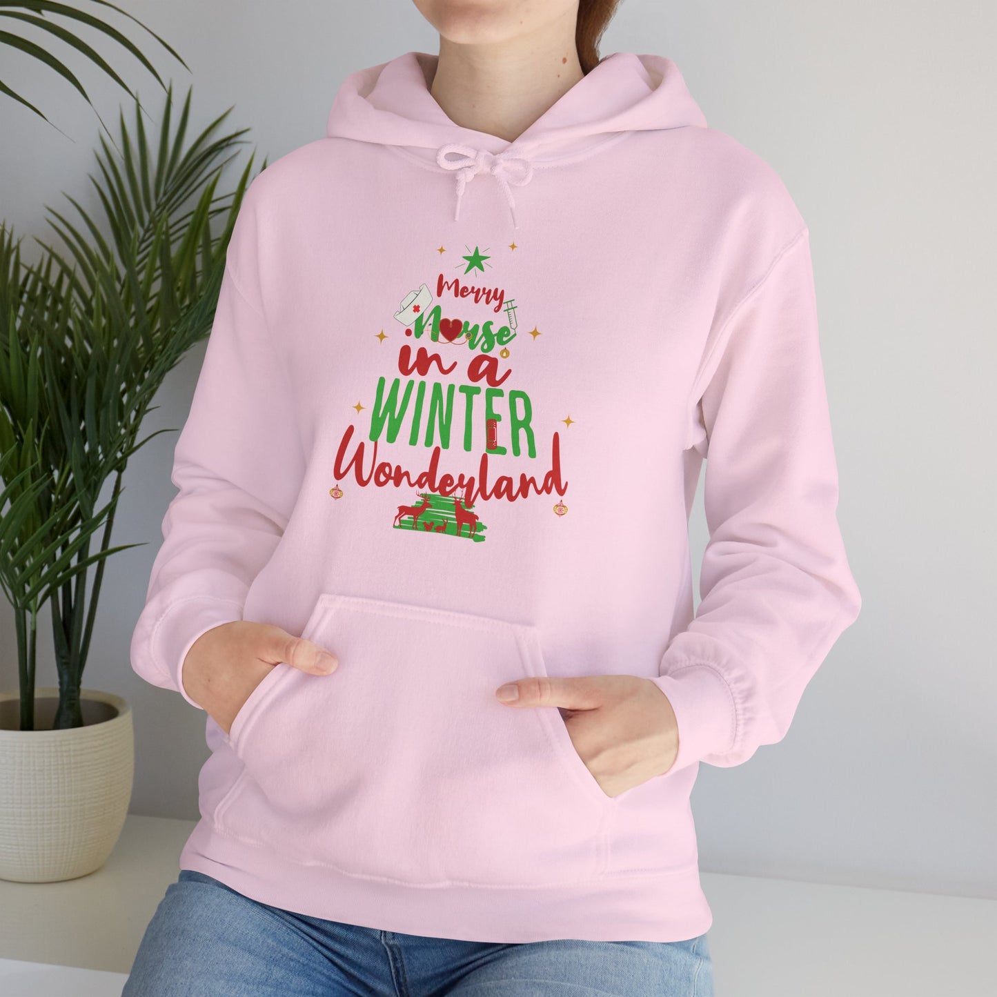 Christmas Design Hooded Nurse Sweatshirt Playful Christmas Graphic Healthcare Worker Seasonal Holiday Gift Winter Wonderland Hoodie