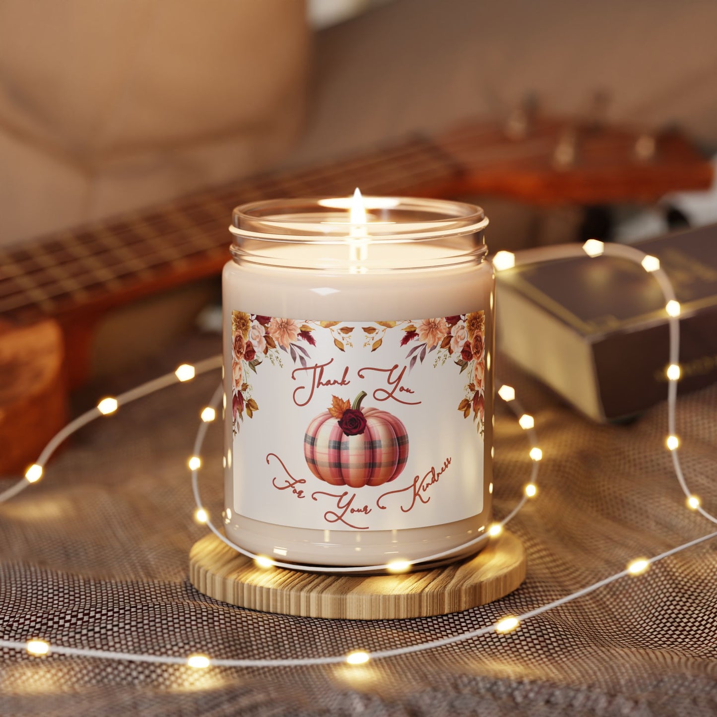 Fall Decor Scented Soy Candle, 9oz Eco Friendly Thanksgiving Host Gift Thank You Seasonal Aromatic Candle Gratitude Kindness Gift