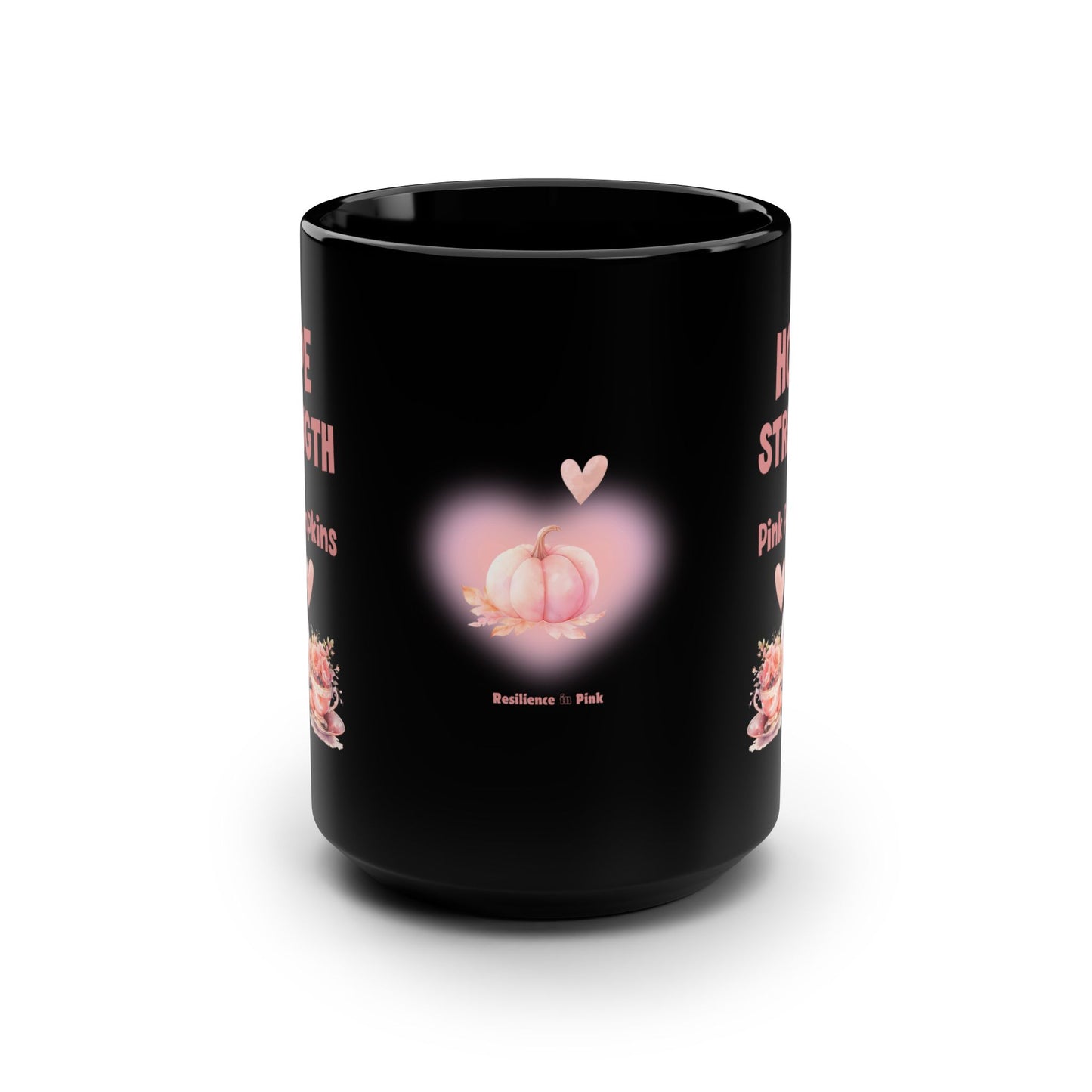 Motivational Pink Pumpkin Black 15oz Mug for Breast Cancer Awareness Inspirational Message Mug Gift for Her Resilience in Pink Mug