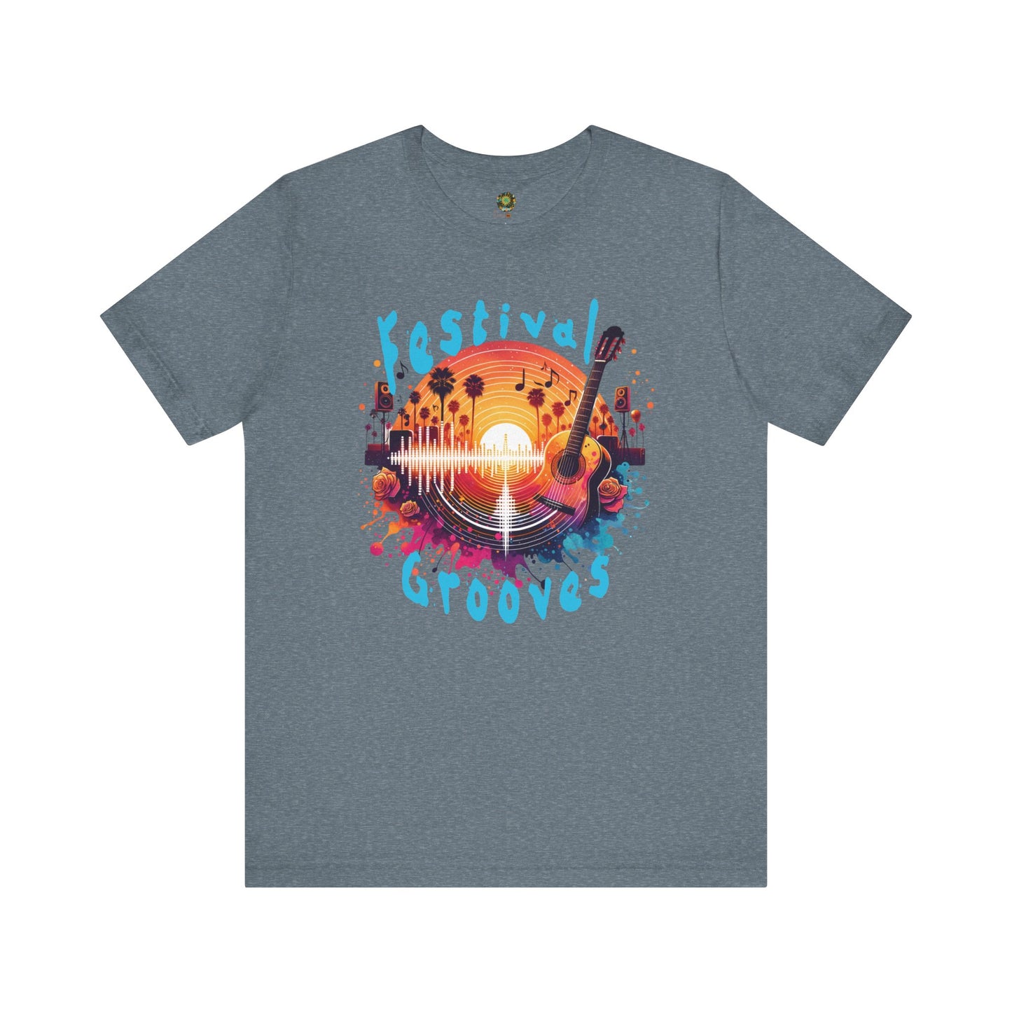 Festival Grooves T-Shirt Artistic Guitar Graphic Tee for Music Festivals Bohemian Desert Vibes Music Lovers