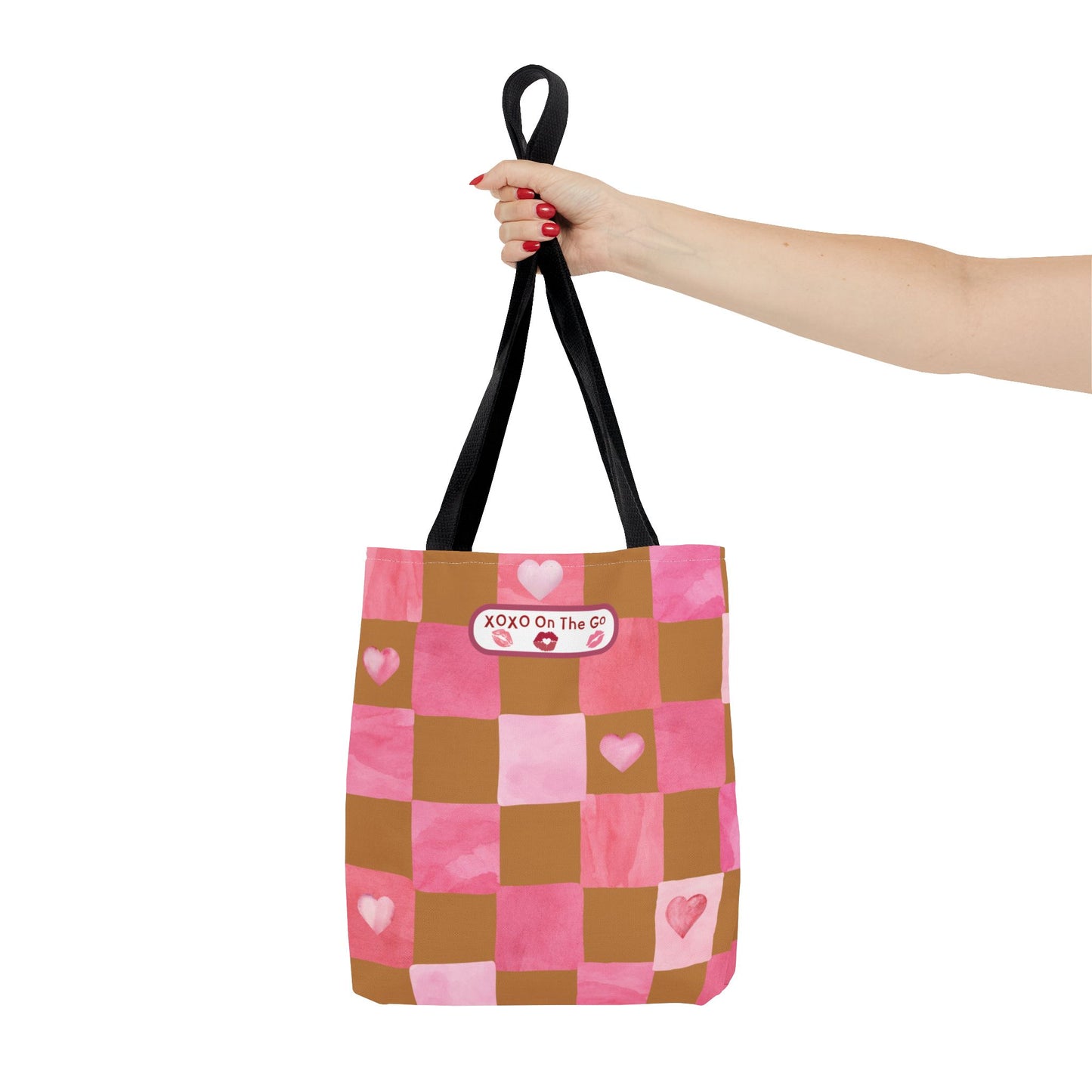 Gen Z Pink and Brown Checkerboard Bag Valentine's Gift For Romantic Occasions Love Themed Aesthetic Trendy Pink Tote For Young Women