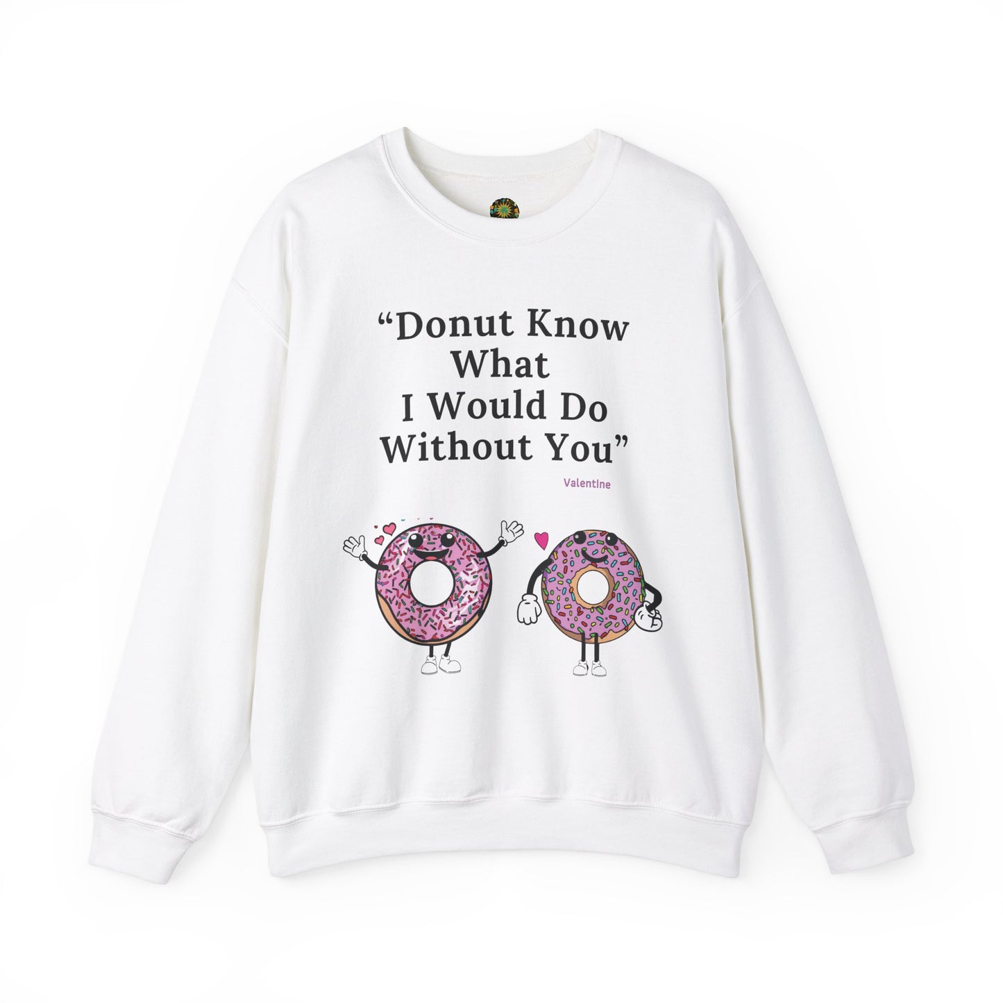 Playful Donut Character Design Valentine Winter Wear Sweatshirt Eco-Friendly V-Day Clothing Funny Couple-Themed Valentine Outfit Sustainable Cotton