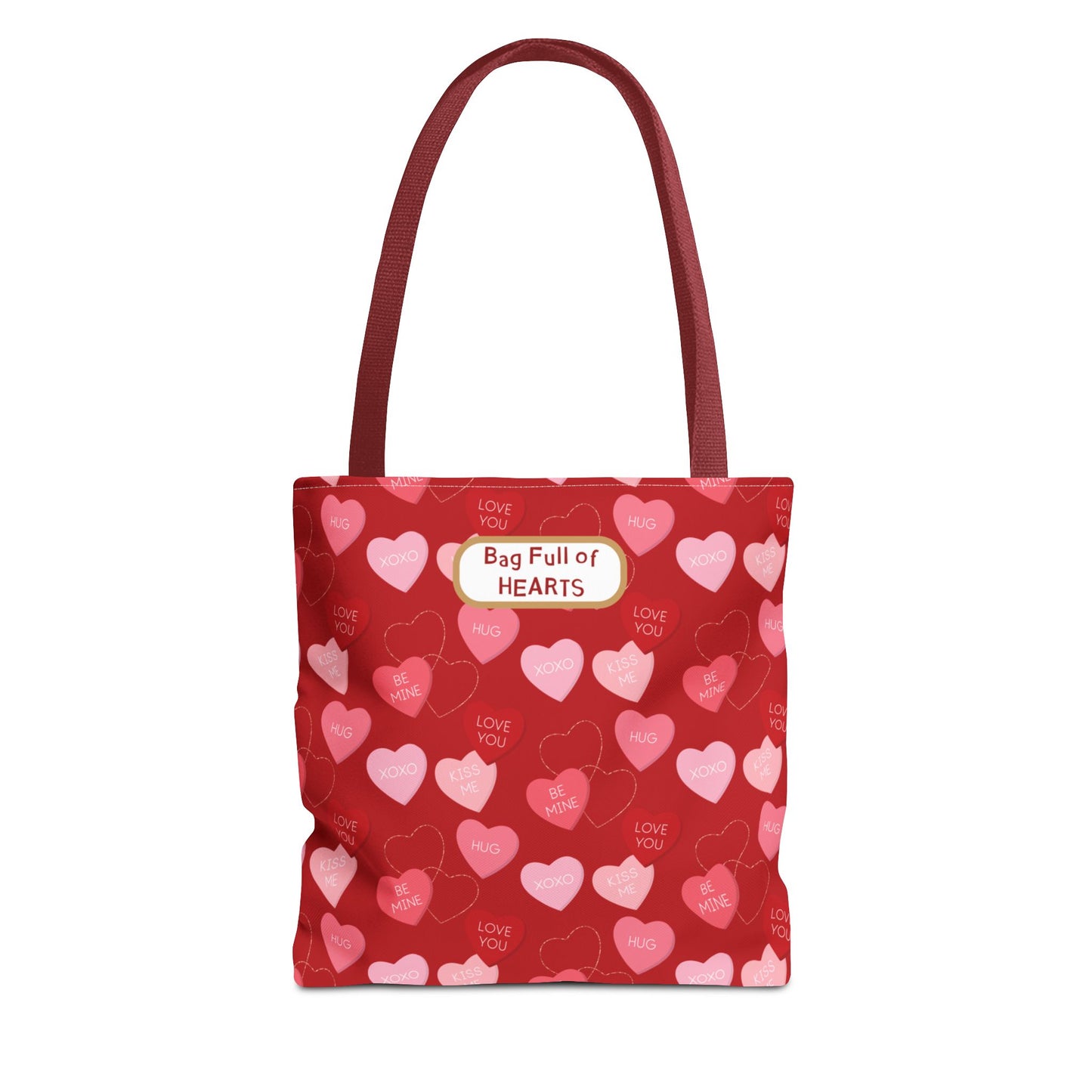 Red Candy Heart Valentine's Tote For Gifting Romantic Reusable Everyday Carry Bag For Women Durable Heart-Filled Shopping Tote Everyday Carryall