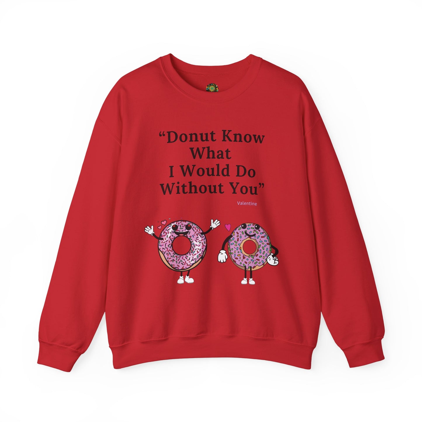 Playful Donut Character Design Valentine Winter Wear Sweatshirt Eco-Friendly V-Day Clothing Funny Couple-Themed Valentine Outfit Sustainable Cotton