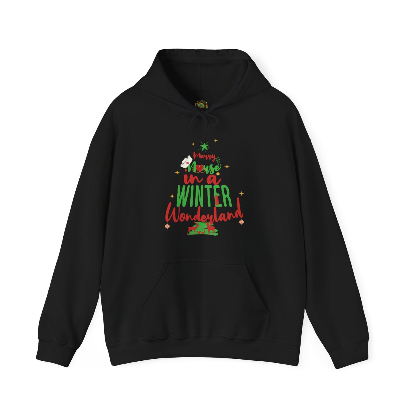 Christmas Design Hooded Nurse Sweatshirt Playful Christmas Graphic Healthcare Worker Seasonal Holiday Gift Winter Wonderland Hoodie