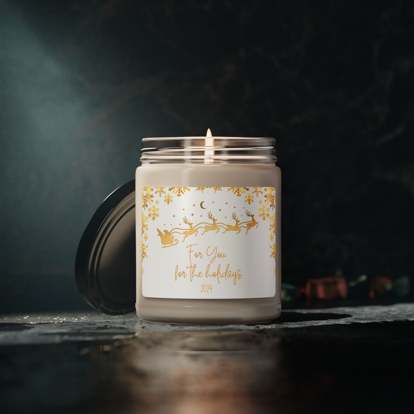 Winter Wonderland Sleigh Ride Elegant Candle Gift 9oz Aromatic Eco-Friendly Holiday Cheer Gift Candle Santa and Reindeer Decor