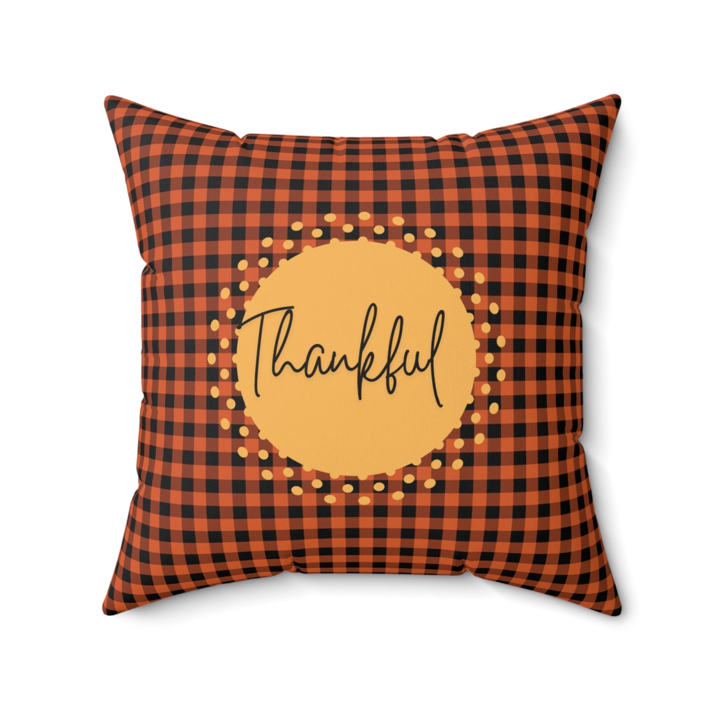 Orange and Black Plaid Two-sided Fall Cushion Thankful Blessed Pillow Housewarming Home Accent Gift for her Thanksgiving Decor
