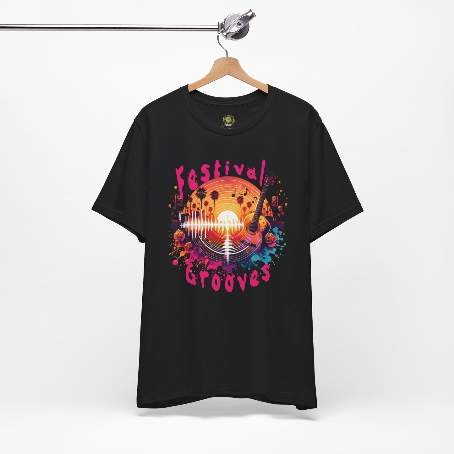 Festival Grooves T-Shirt Artistic Guitar Graphic Tee for Music Festivals Bohemian Desert Vibes Music Lovers