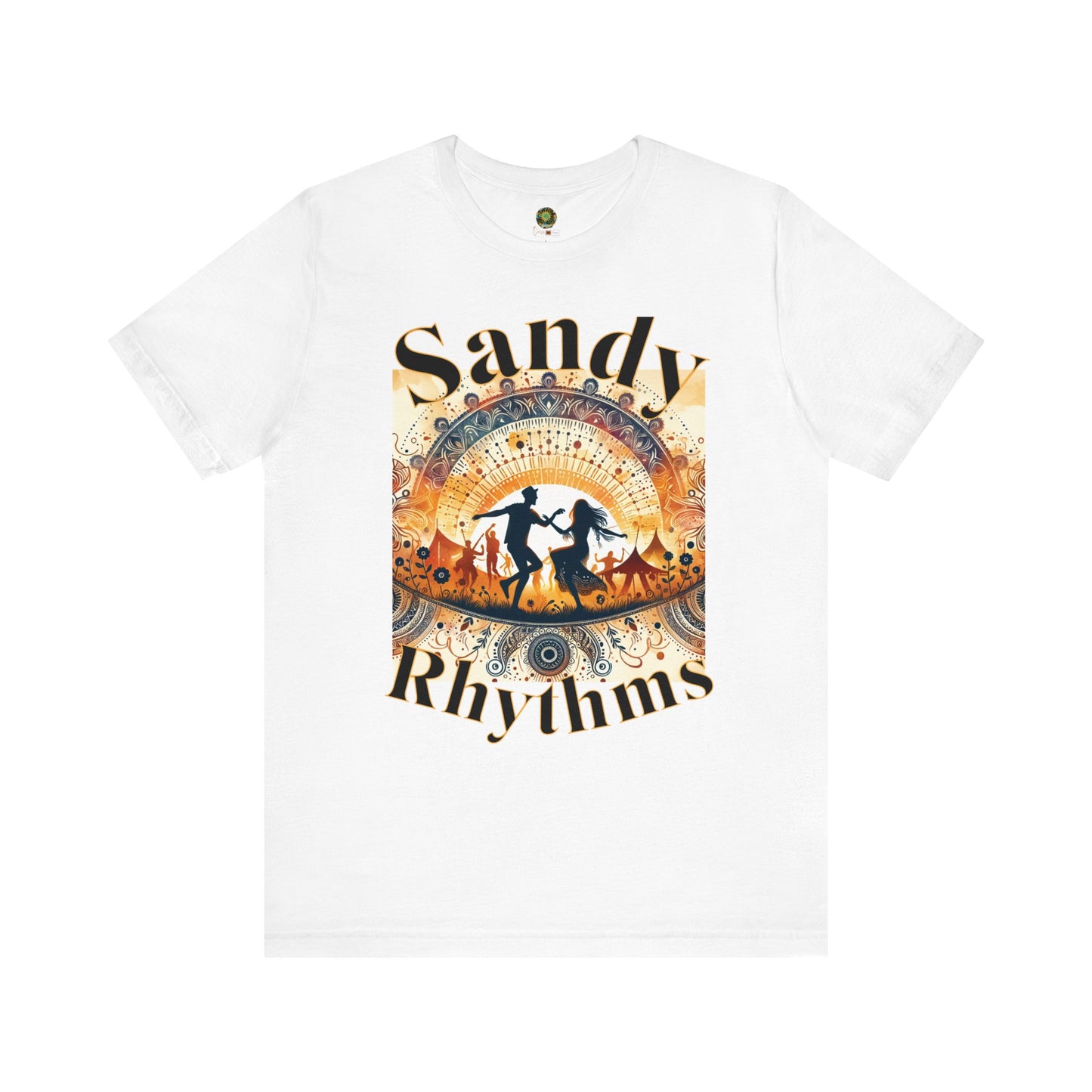 Festival Silhouette T-Shirt Trendy Boho Sandy Rhythms Top for Festival-Goers Dancing Couple Tee for Music Lovers