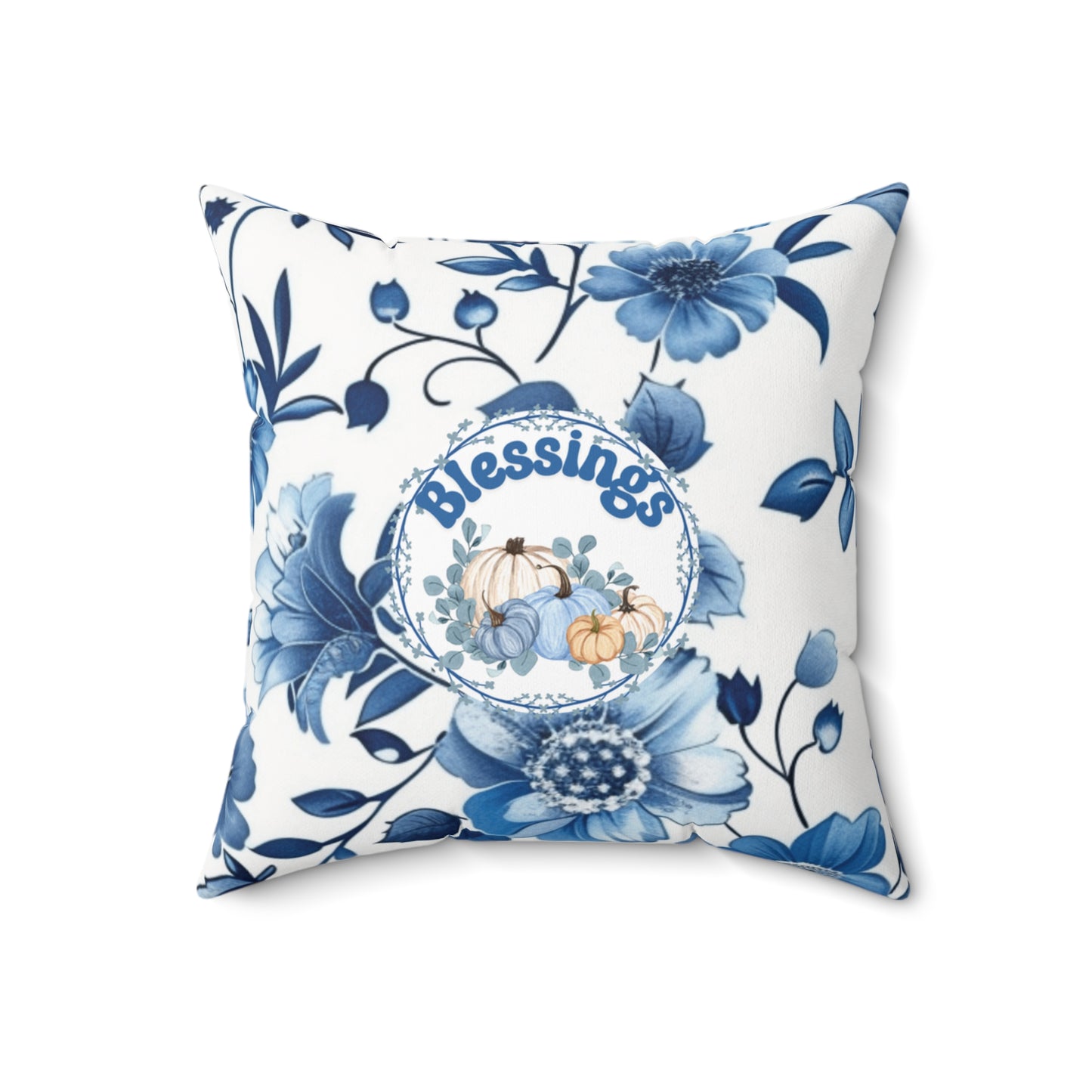 Thanksgiving Home Accent Pillow Blue Pumpkin Decor Modern Floral Cushion Seasonal Home Decor Autumn Throw Pillow Fall Gift for Her