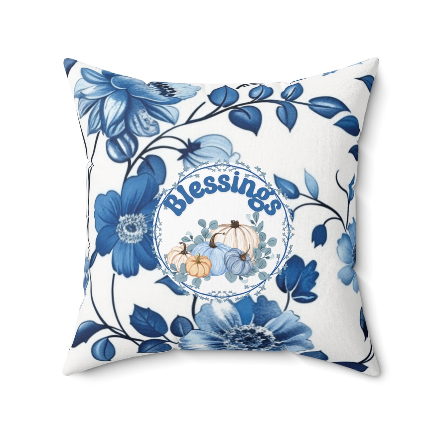 Thanksgiving Home Accent Pillow Blue Pumpkin Decor Modern Floral Cushion Seasonal Home Decor Autumn Throw Pillow Fall Gift for Her