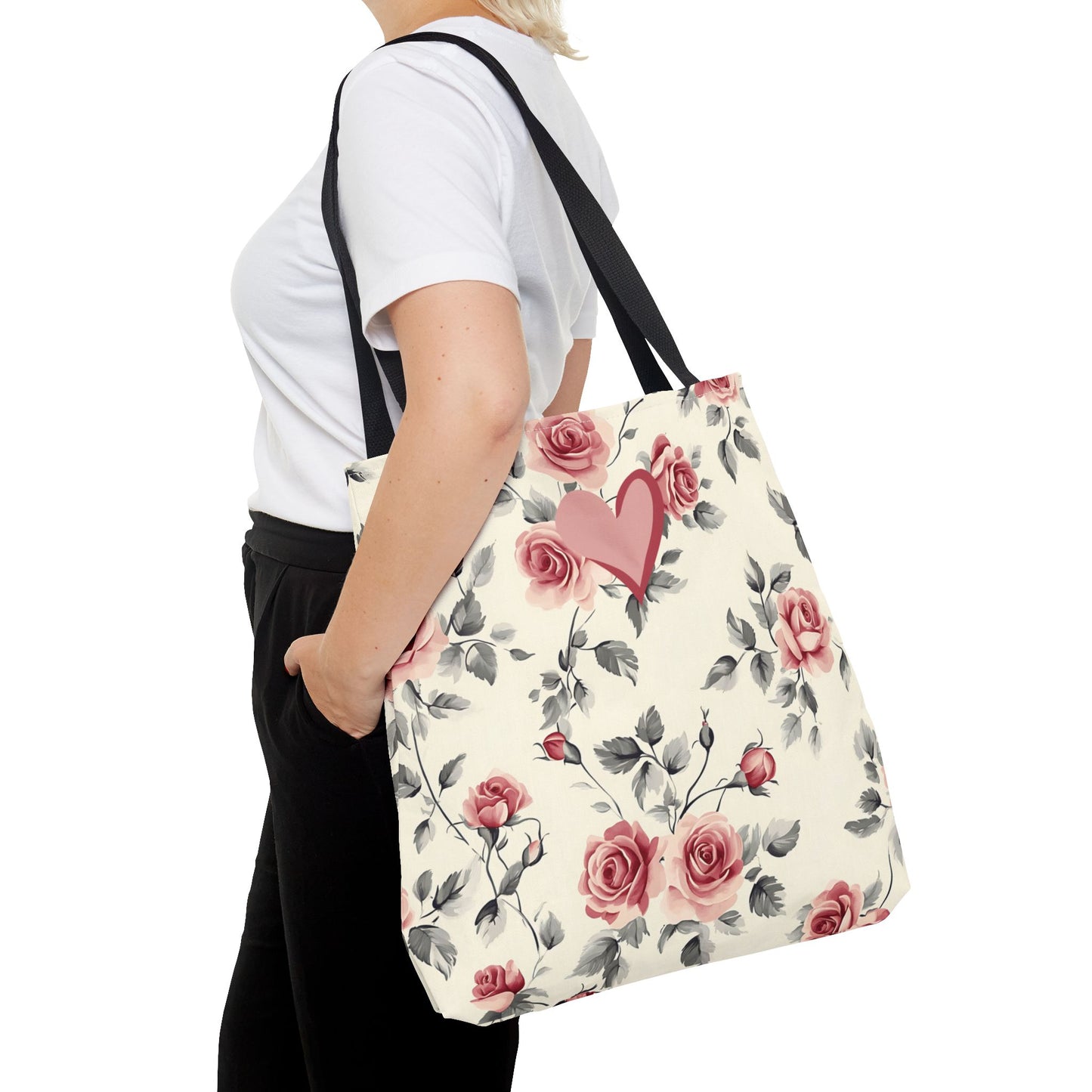 Elegant Rose Pattern Valentine's Day Accessory Gift for Women Romantic Stylish Durable Tote Bag for Weddings Functional Unique Gift Tote For Her