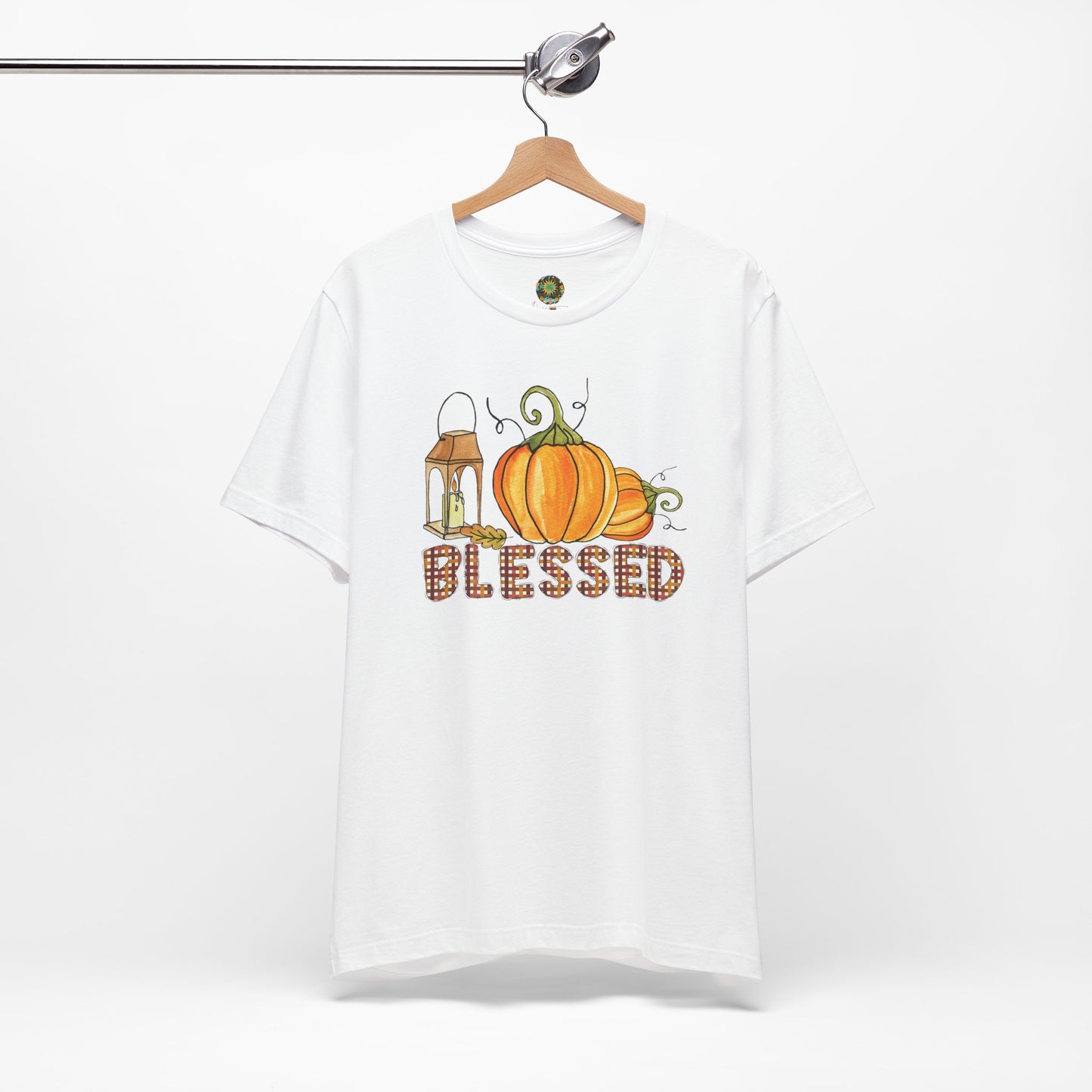 Fall Themed Pumpkin T-Shirt Blessed In Plaid Rustic Fall Outfit Seasonal Lantern Tee Casual Fall Wear Thanksgiving Shirt
