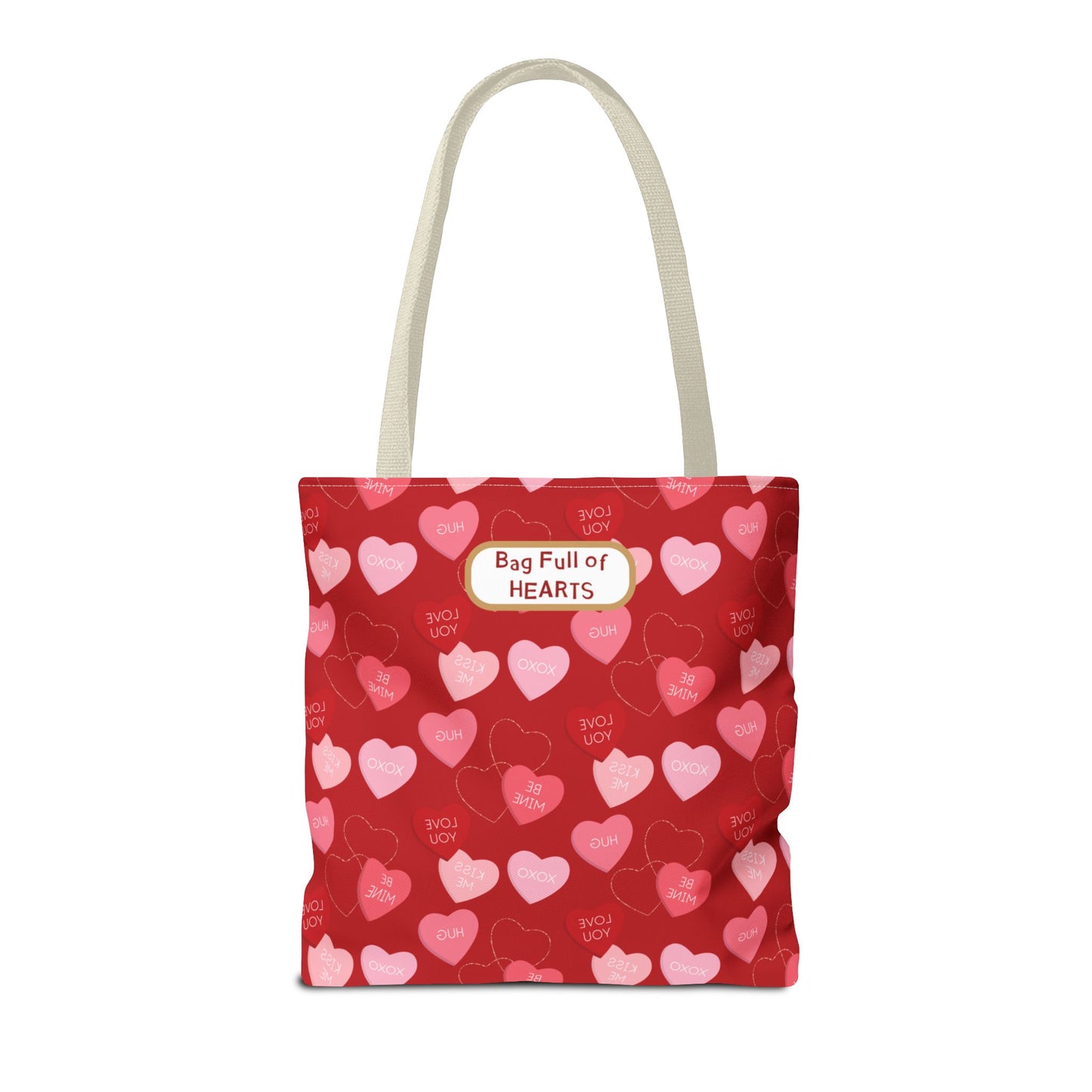 Red Candy Heart Valentine's Tote For Gifting Romantic Reusable Everyday Carry Bag For Women Durable Heart-Filled Shopping Tote Everyday Carryall