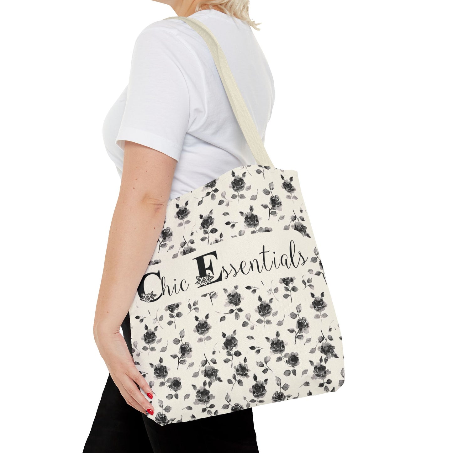 Elegant Black Rose Tote Gift for Her Black and White Stylish Rose Fashion Chic Essentials Tote Trendy Multi-Purpose Bag