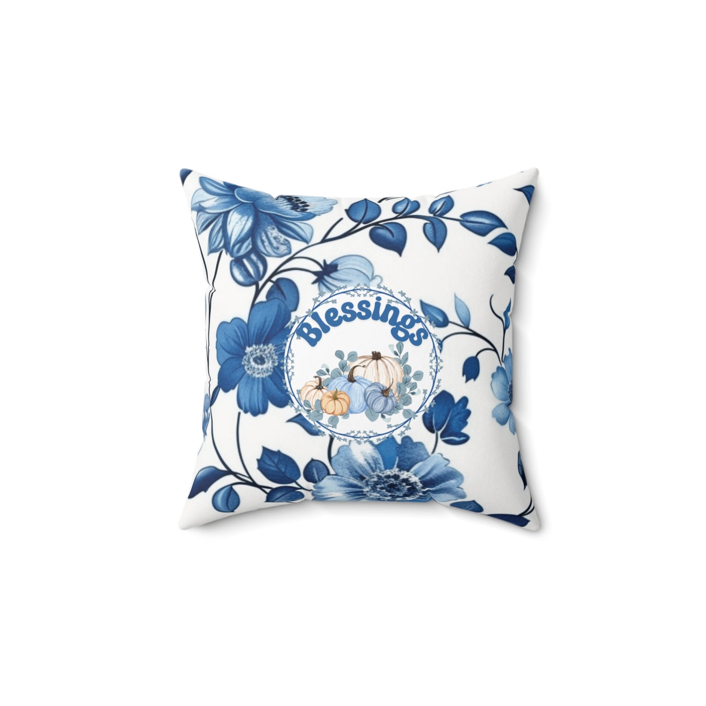 Thanksgiving Home Accent Pillow Blue Pumpkin Decor Modern Floral Cushion Seasonal Home Decor Autumn Throw Pillow Fall Gift for Her