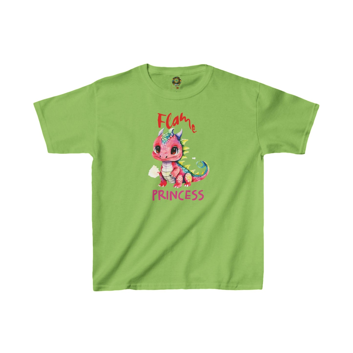 Fun Kids Fashion Tee Cute Girl Dragon Lime Green T shirt Summer Fun Shirt Kid-Friendly Style Flame Princess Playful Dragon Top