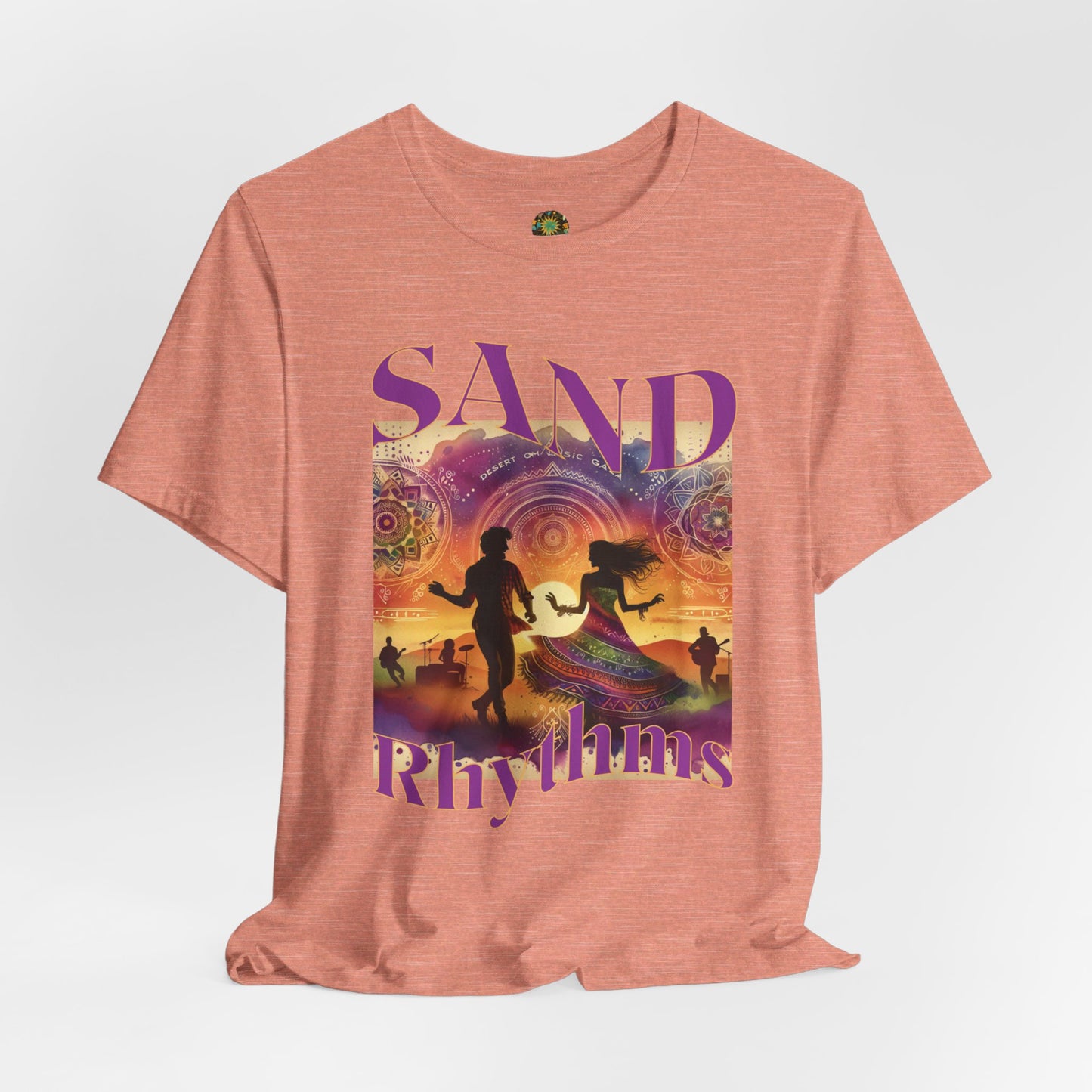 Bohemian Desert Festival T-Shirt Sand Rhythms Music Lovers Tee for Couples, Concerts, Music Festivals, and Boho Style Enthusiasts
