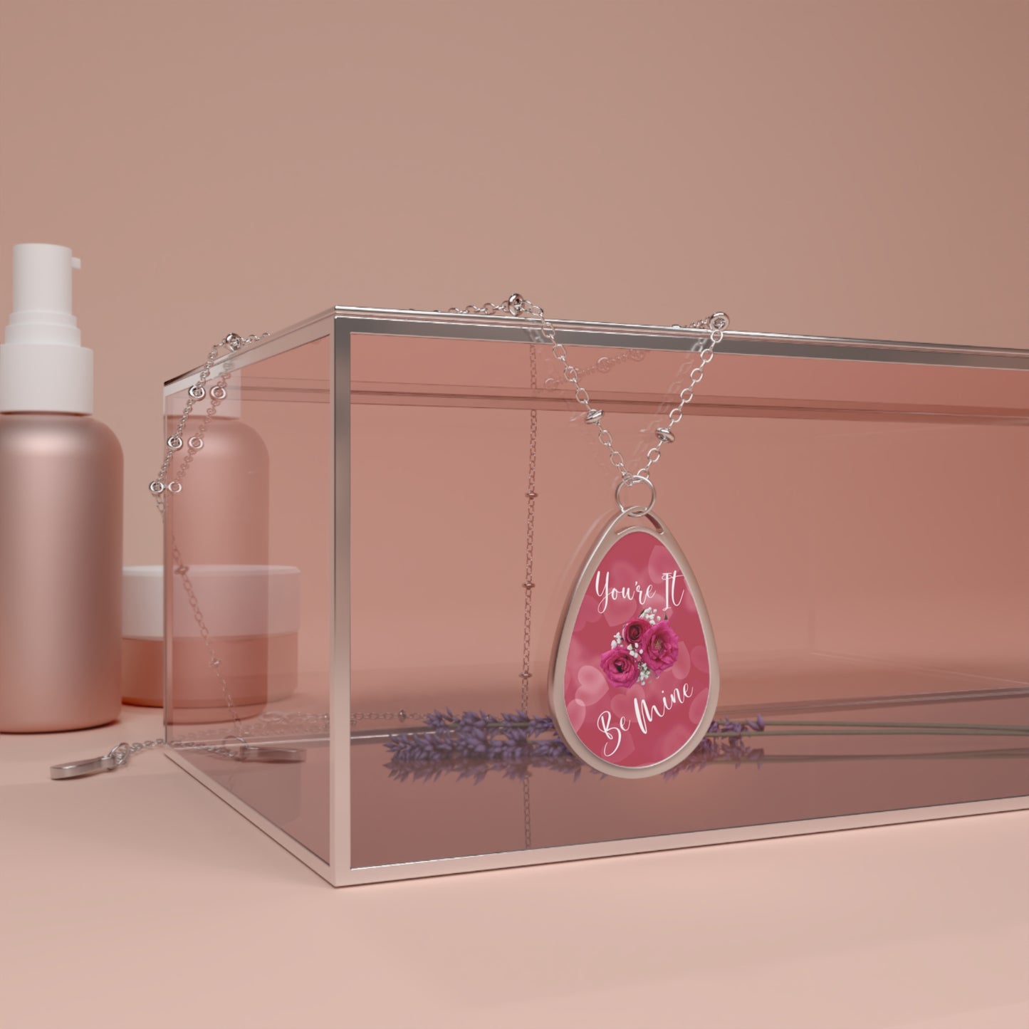 Be Mine Jewelry Floral Design Valentine Necklace Special Occasion Gift For Her Ellipse Pendant pink Rose Heart Necklace For Romantic Partner