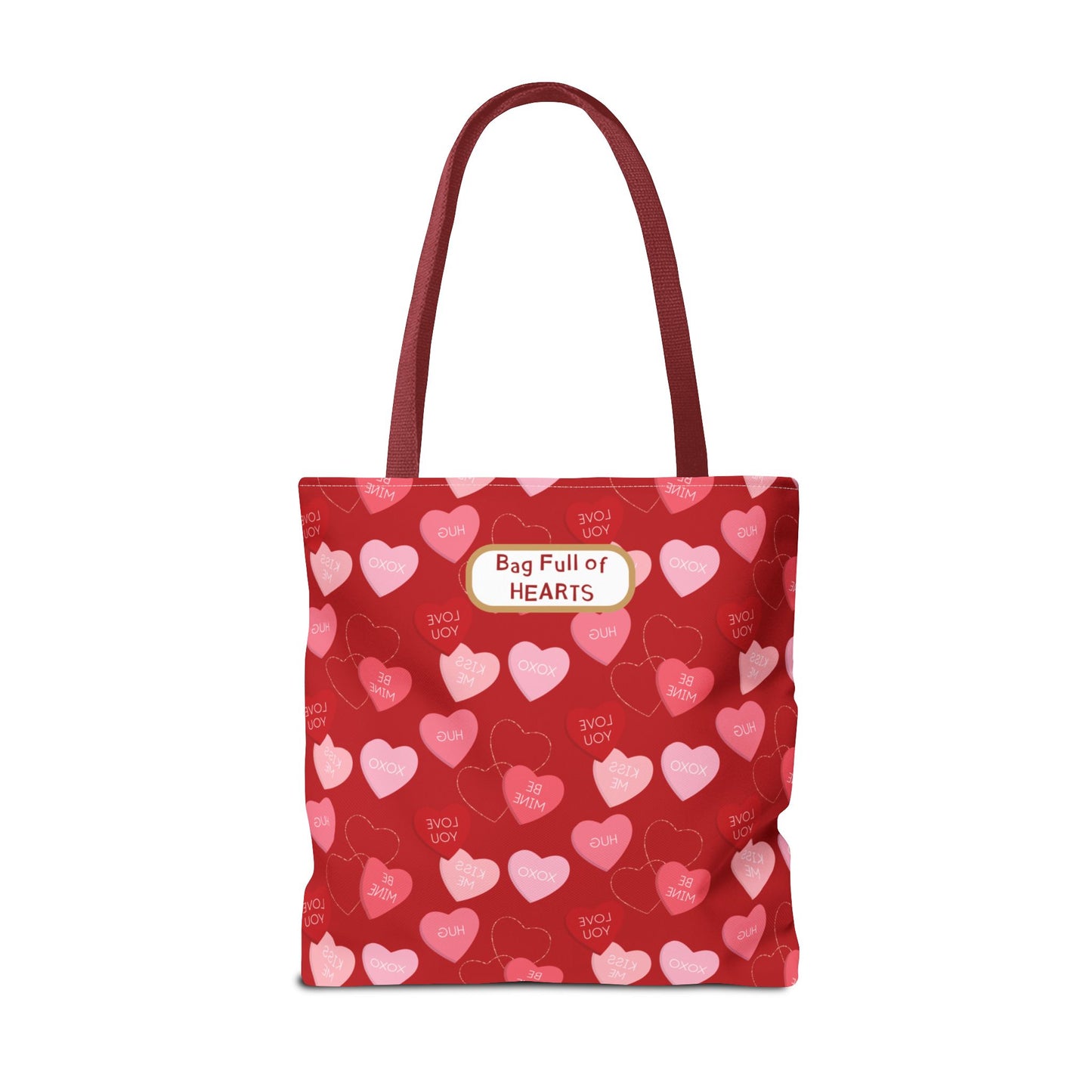 Red Candy Heart Valentine's Tote For Gifting Romantic Reusable Everyday Carry Bag For Women Durable Heart-Filled Shopping Tote Everyday Carryall