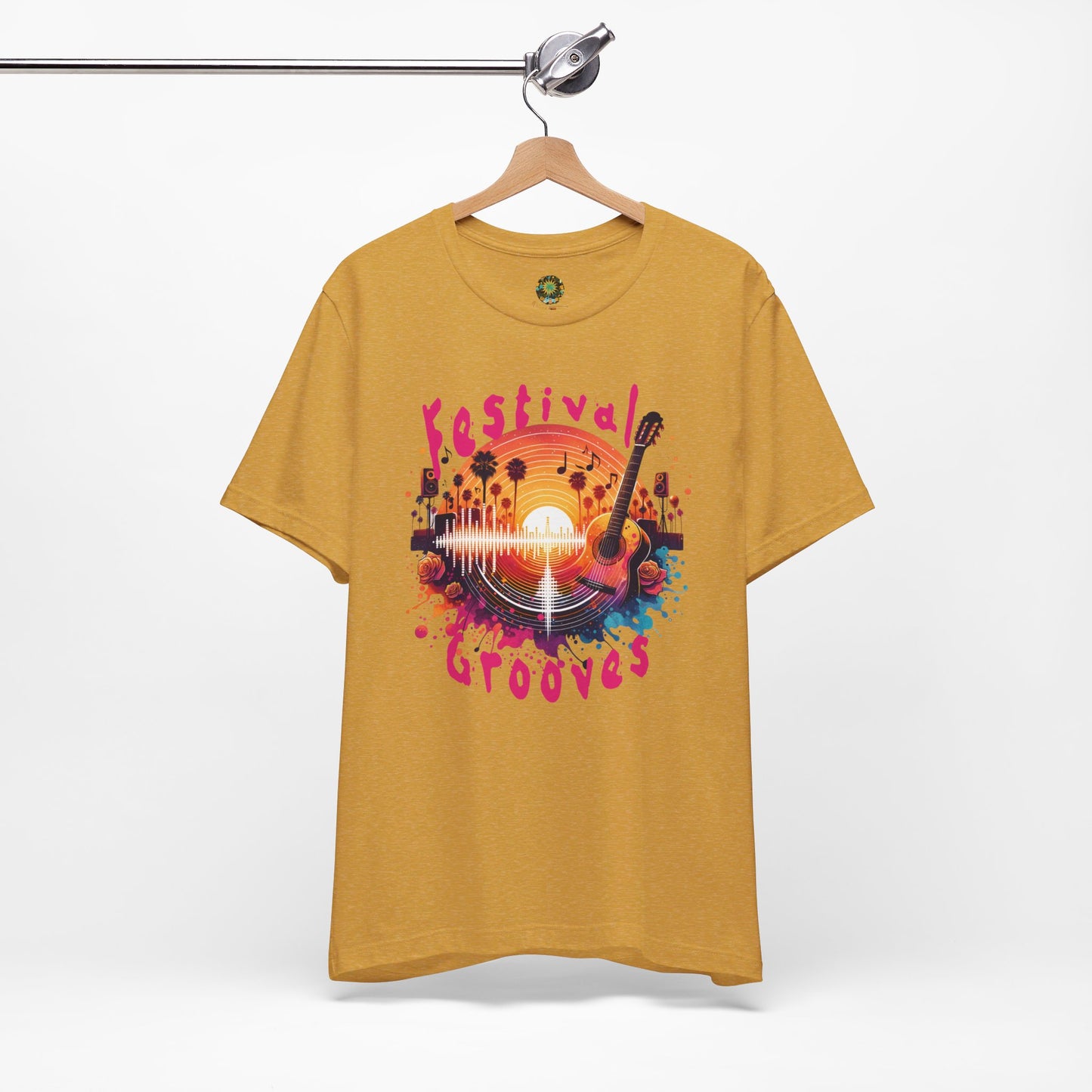 Festival Grooves T-Shirt Artistic Guitar Graphic Tee for Music Festivals Bohemian Desert Vibes Music Lovers