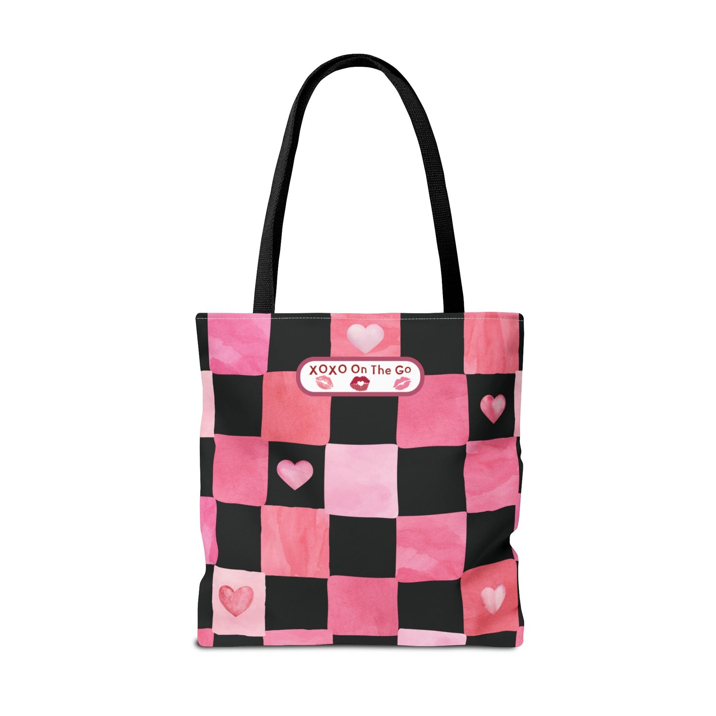 Gen Z Pink and Black Checkerboard Bag For Romantic Occasions Trendy Pink Love Themed Tote Aesthetic Valentine's Gift Bag For Young Women