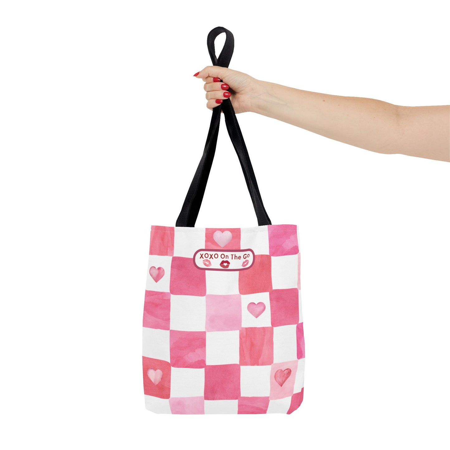Gen Z Pink and White Checkerboard Bag Love Themed Aesthetic Valentine's Gift Tote For Young Women For Romantic Occasions Trendy Pink Tote
