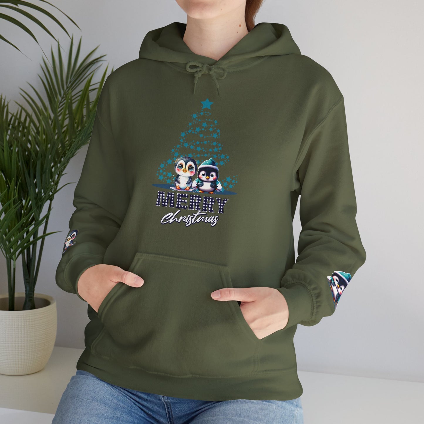 Christmas Hooded Penguin Sweatshirt Unique Festive Apparel Holiday Greeting Shirt for Lovers of Penguins Vintage Plaid Hoodie Gift Idea