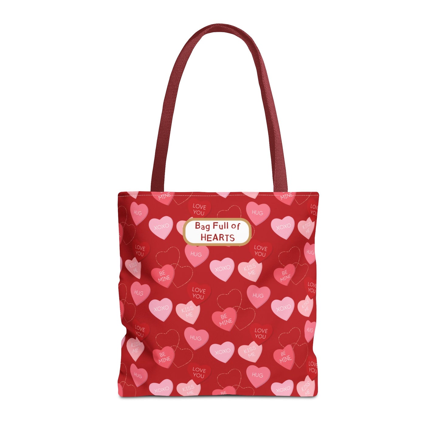 Red Candy Heart Valentine's Tote For Gifting Romantic Reusable Everyday Carry Bag For Women Durable Heart-Filled Shopping Tote Everyday Carryall