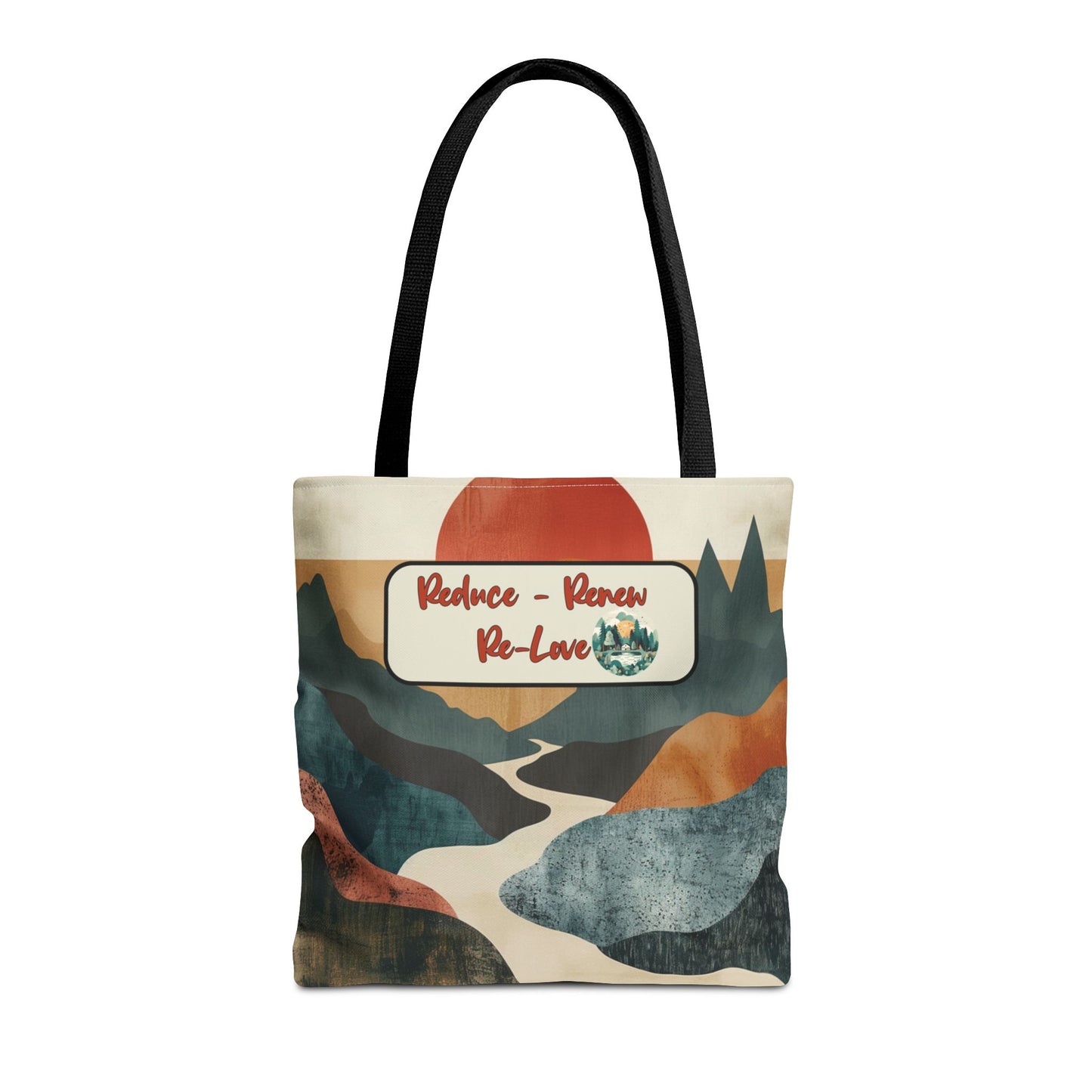Earth Day Retro Landscape Design Peaceful Reduce Renew Re-love Nature-Inspired Tote Sustainable Lifestyle Planet Positive Gift For Her