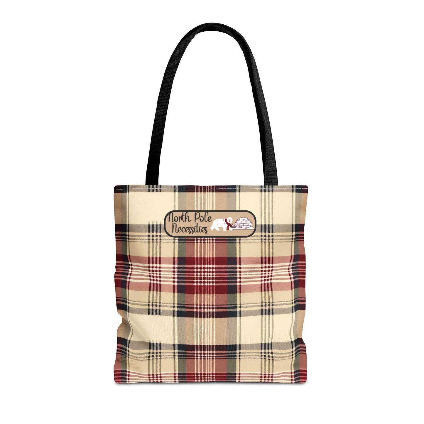 Christmas Fun Polar Bear Tote burgundy Plaid North Pole Necessities Holiday Bag Large Storage Everyday Shopping Tote Seasonal Gift