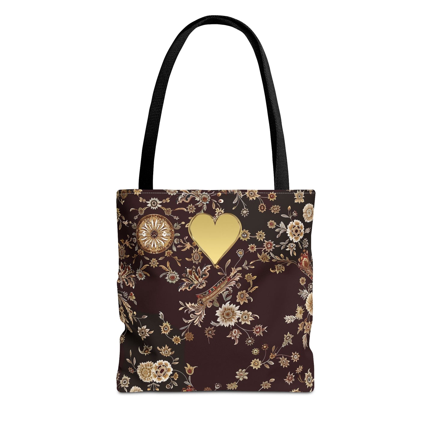 Paisley Romantic Tote For Valentine's Day Work and Office Intricate Floral Tote Bag For Women Gold Heart Embellished Accessory Gift Bag for Her