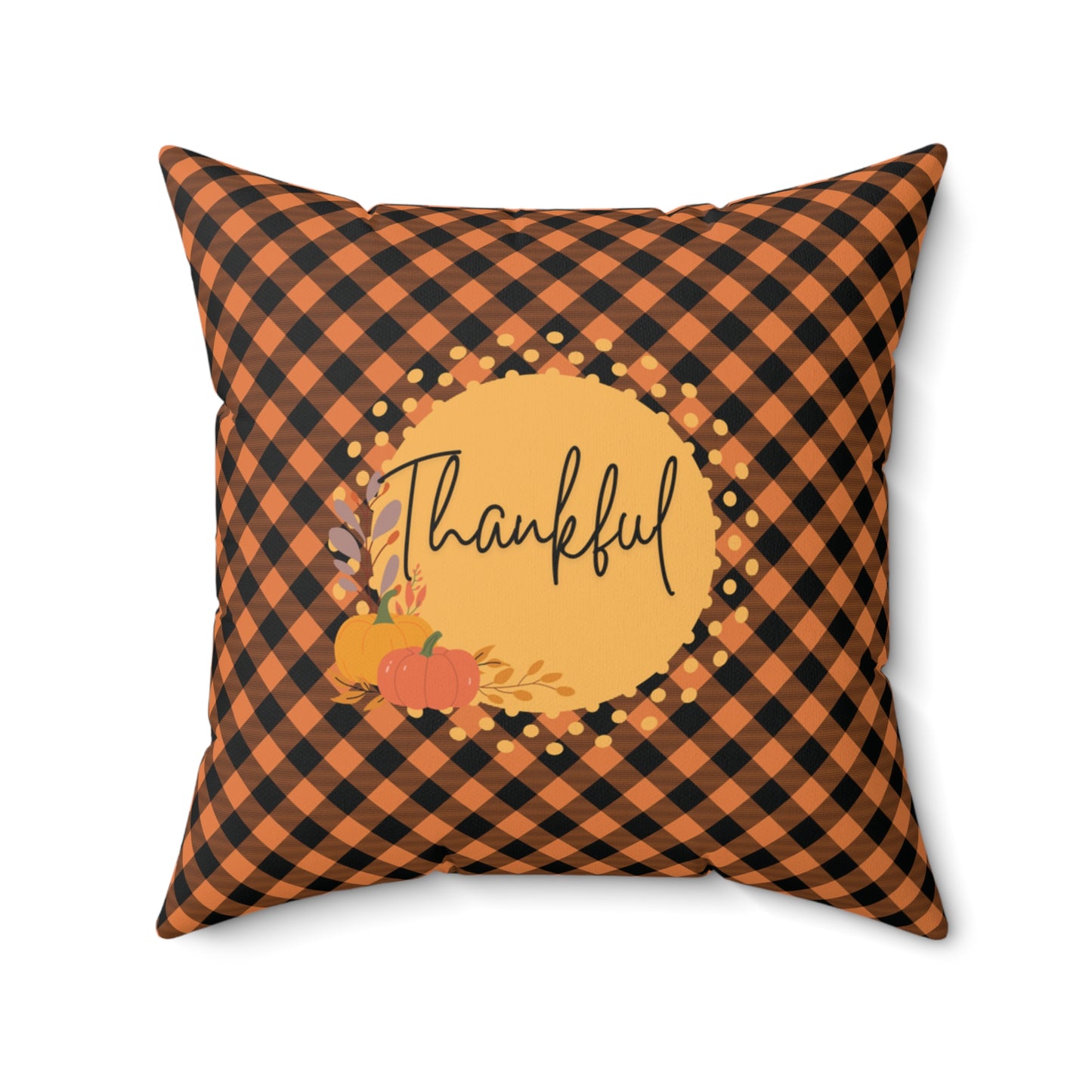 Orange and Black Checkered Two-sided Fall Pillow Autumn Thankful Blessed Cushion Cozy Autumn Decor Gift for her Thanksgiving Home Accent