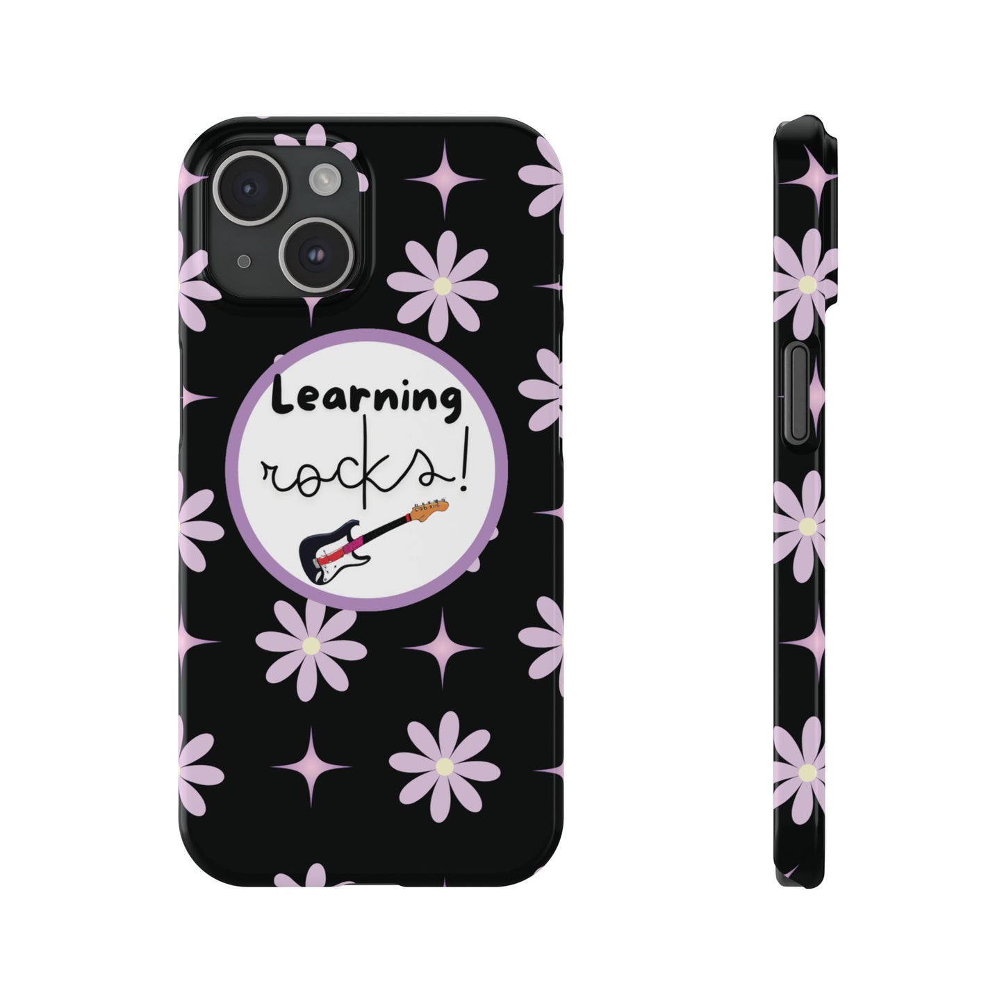 Black Floral Music-Themed iPhone Cover Trendy School Gear Motivational Back to School Fun Phone Case for Music Lovers