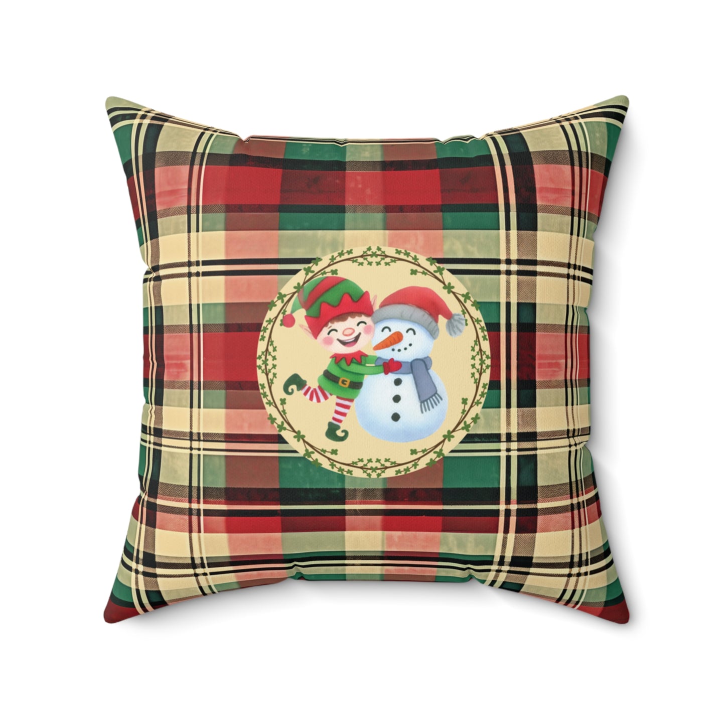 Christmas Decorative Plaid Pillow Elf and Snowman Seasonal Home Accent Cushion Stylish Home DecorvThrow Pillow